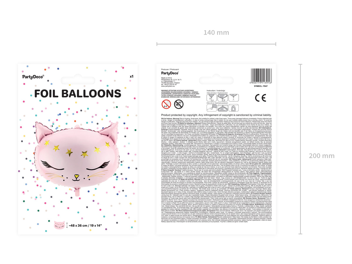 Shape Folienballon "Katze mit Sternen" Rosa/Gold | 48 x 36cm