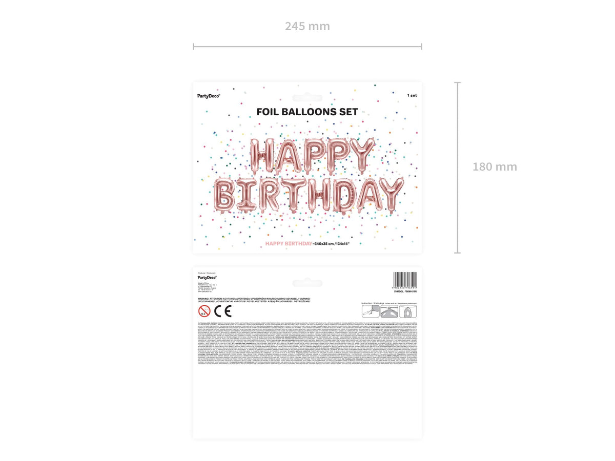 Ballongirlande "HAPPY BIRTHDAY" 340x35cm | Roségold