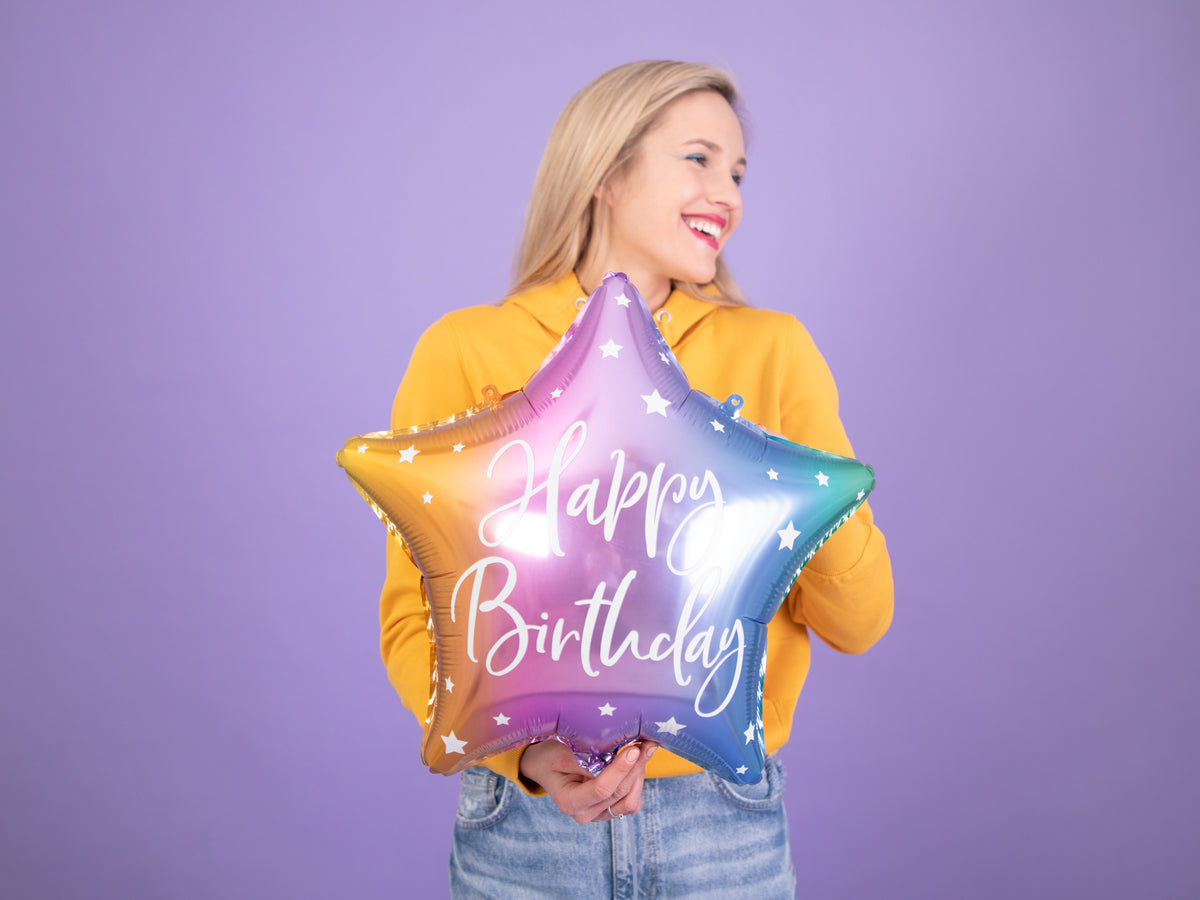 18"/Ø45cm Stern Folienballon "Happy Birthday" | Bunt