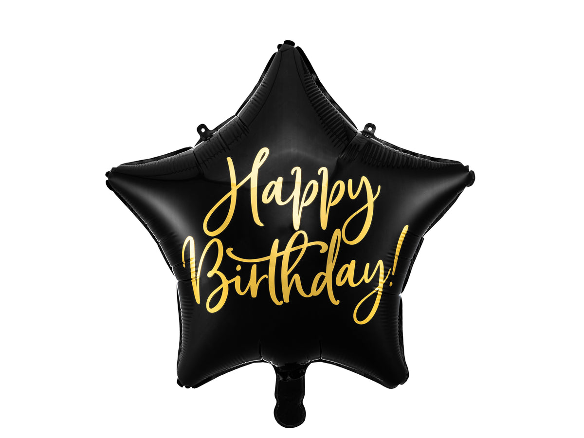 18"/Ø45cm Stern Folienballon "Happy Birthday" | Schwarz