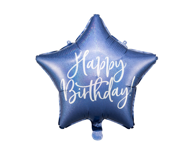 18"/Ø45cm Stern Folienballon "Happy Birthday" | Blau
