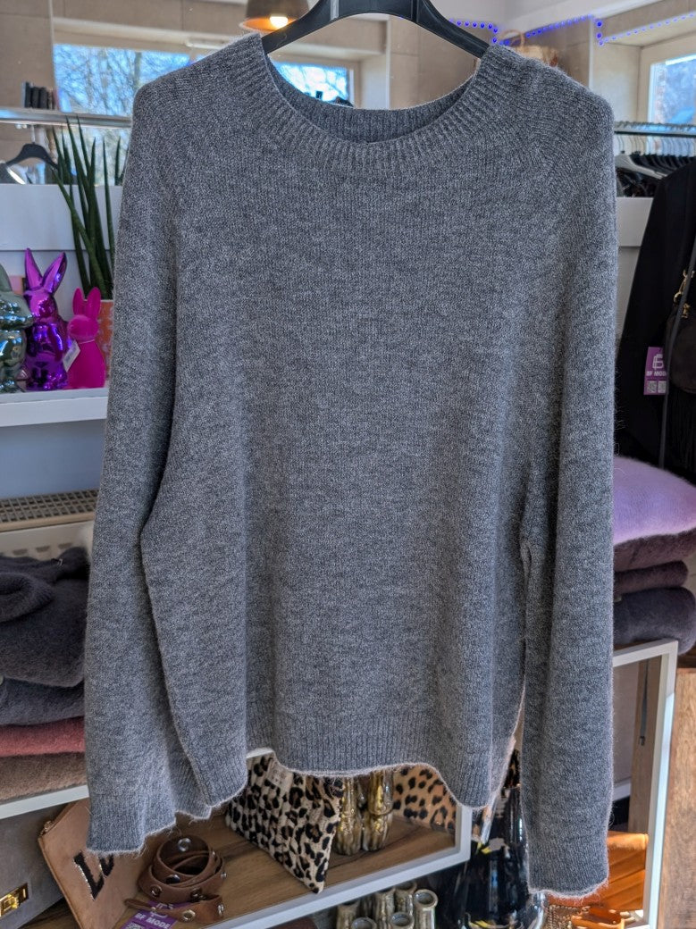 Pullover dünn 30% Alpaka Wolle Rundhals Grau Flausch Pulli One Size - Mioni 2350