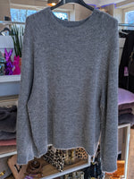 Pullover dünn 30% Alpaka Wolle Rundhals Grau Flausch Pulli One Size - Mioni 2350