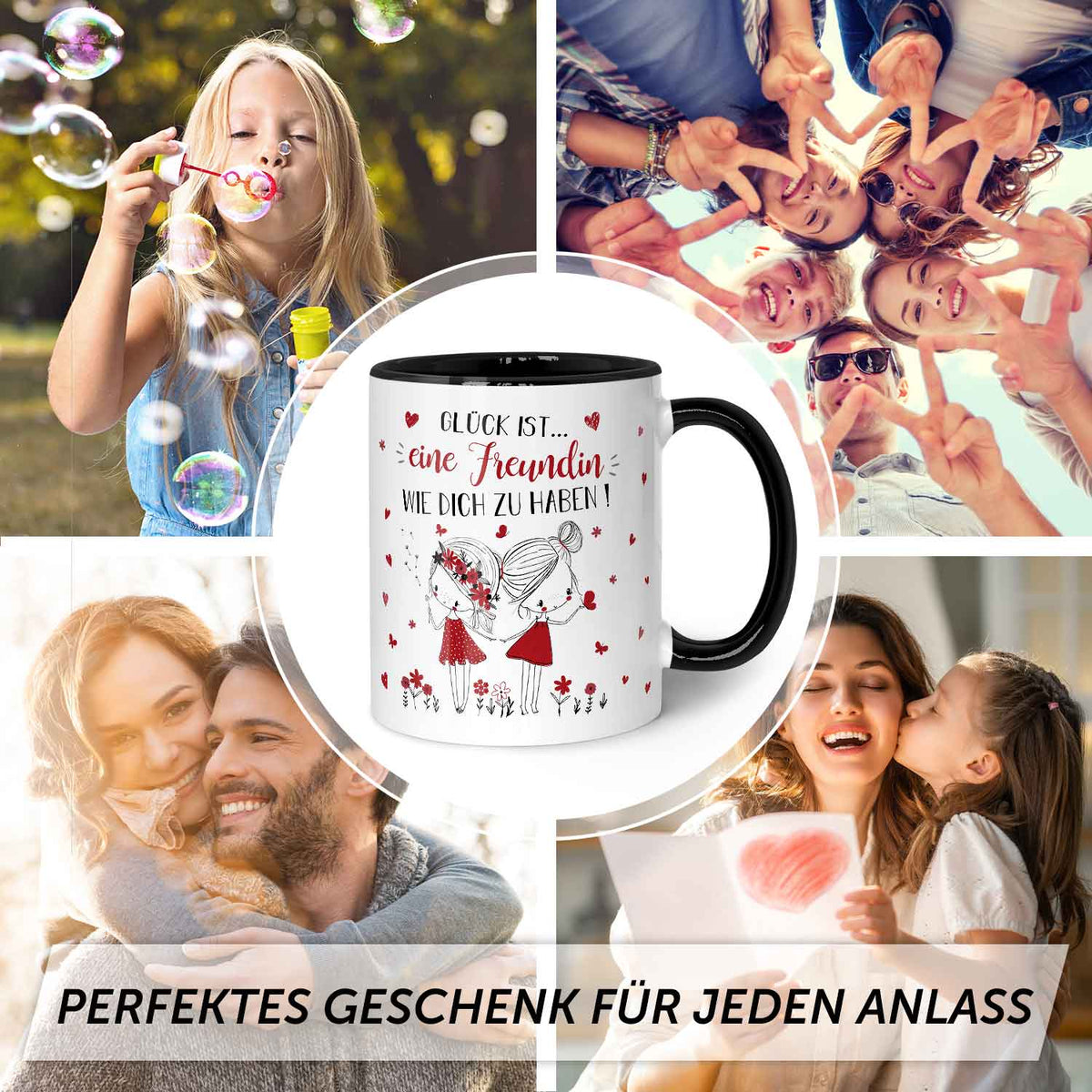 Bedruckte Tasse mit Spruch Glück ist eine Freundin