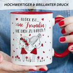 Bedruckte Tasse mit Spruch Glück ist eine Freundin