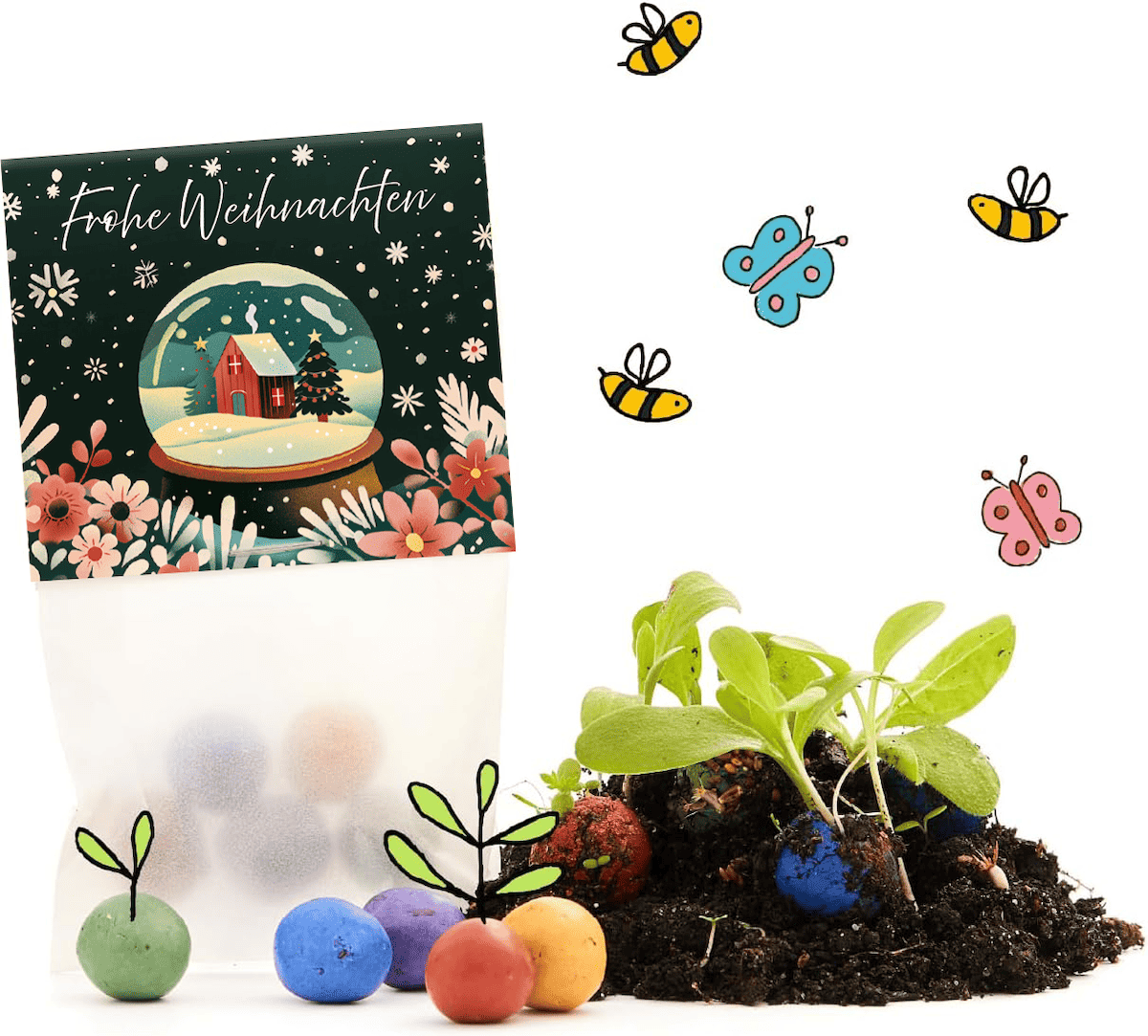 10x5 Blumenmurmeln im Tütchen "Schneekugel"