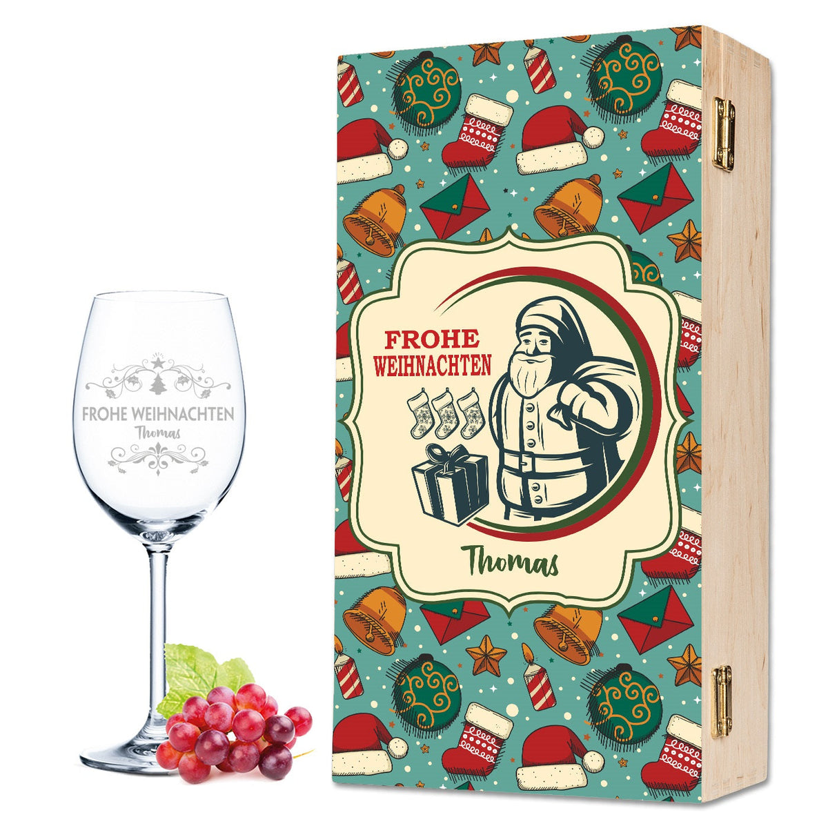 Stölzle Lausitz Weinglas mit Gravur "Frohe Weihnachten Vintage Swirls"