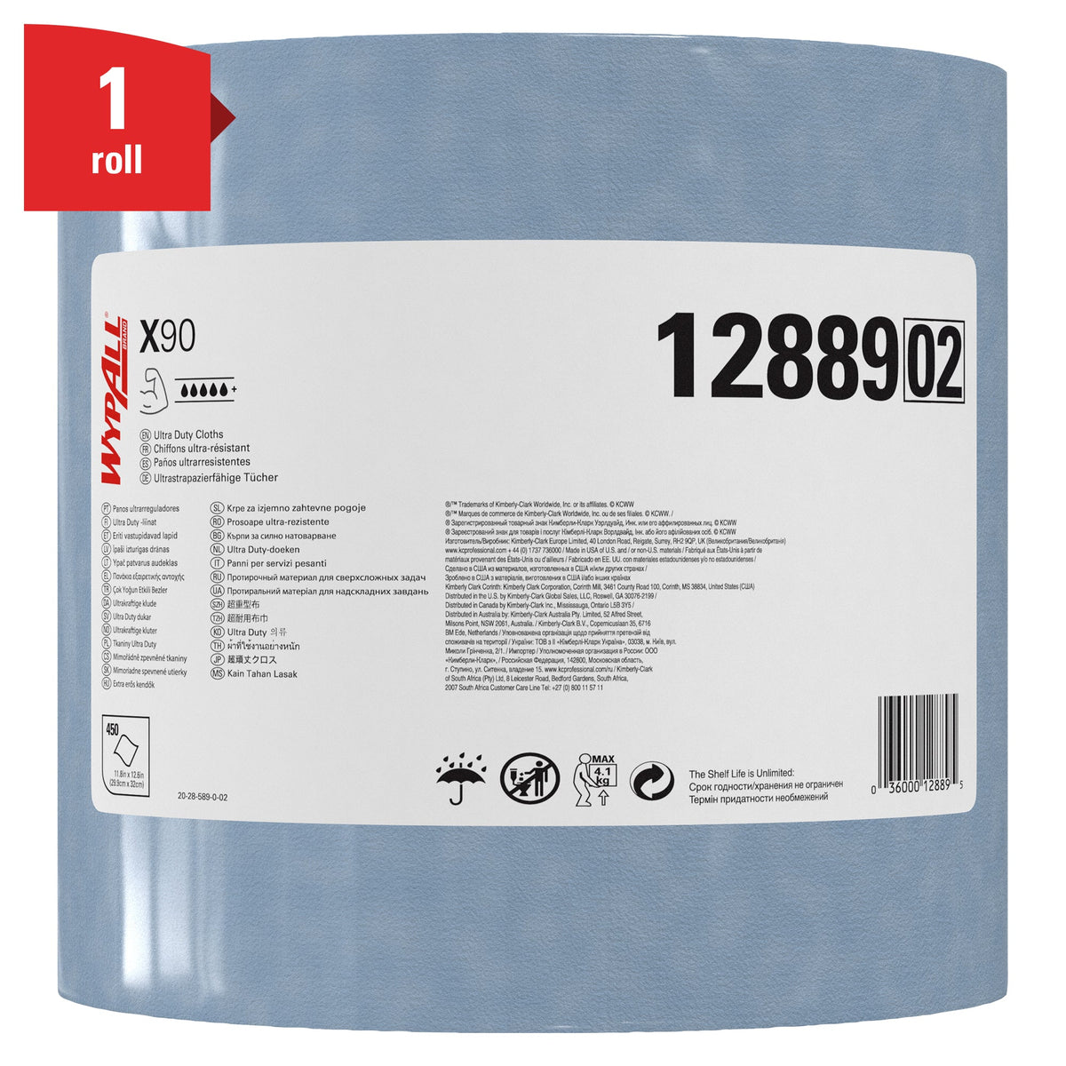 WypAll® X90 PowerClean - Großrolle / Blau - 1 Roll  x 450 Sheets | Karton (1 Rolle)