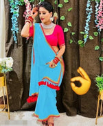 Dream Crushers Womens New Latest Party Fancy Soft Georgette Lace Work Embellished Saree with Unstitched Contrast Blouse
