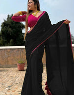 Dream Crushers Womens New Latest Party Fancy Soft Georgette Lace Work Embellished Saree with Unstitched Contrast Blouse