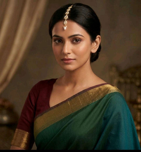 Gold-Plated Kundan Studded & Pearls Beaded Matha Tikka