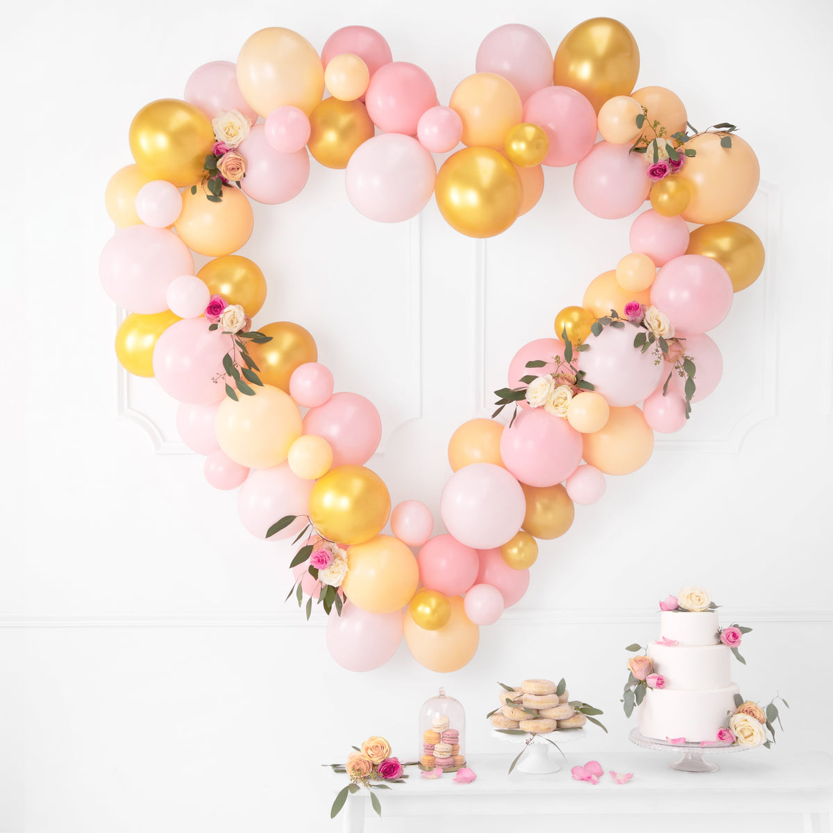 Latexballon Ballongirlande Herzrahmen, rosa/gold, 160cm