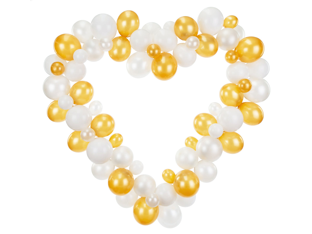 Luftballon Ballongirlande Herzrahmen, weiß/gold, 160cm