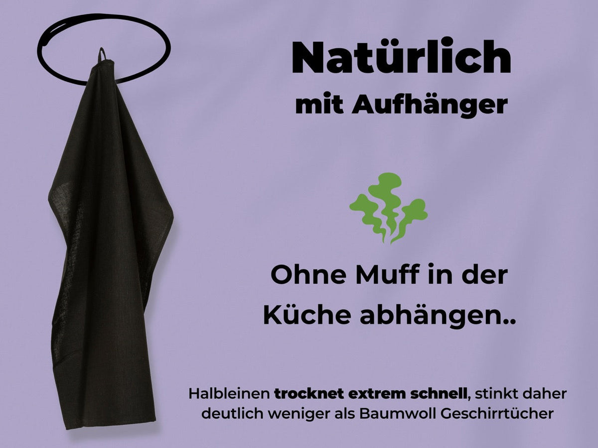 2x Geschirrtücher Schwarz Halbleinen & 3x Spüllappen Schwarz (All-Black)
