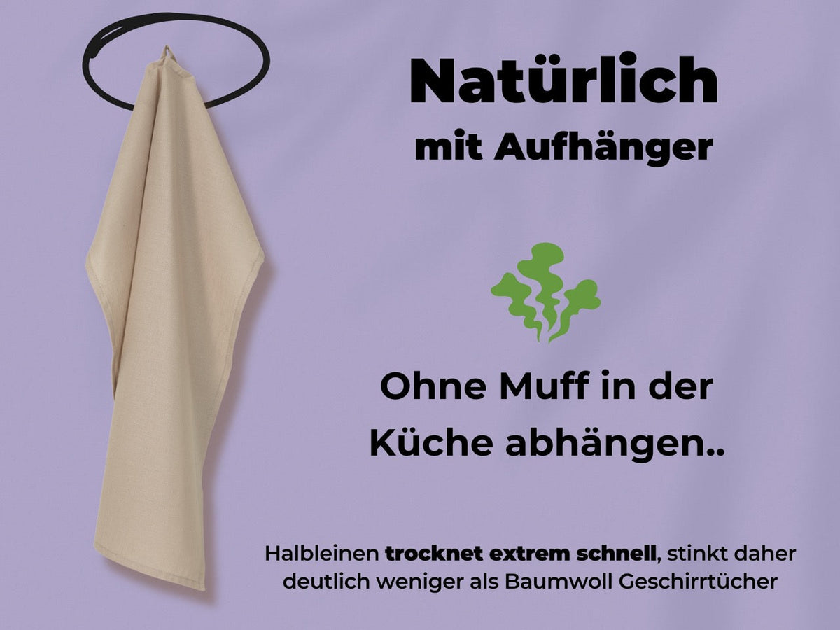 2x Geschirrtücher Halbleinen Beige & 3x Spüllappen Schwarz (Beige-Mix)