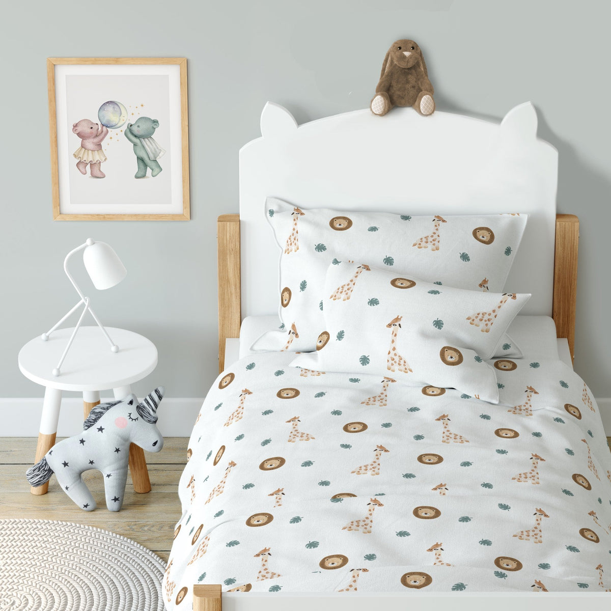 "Giraffe und Löwe" Premium Kinderbettwäsche