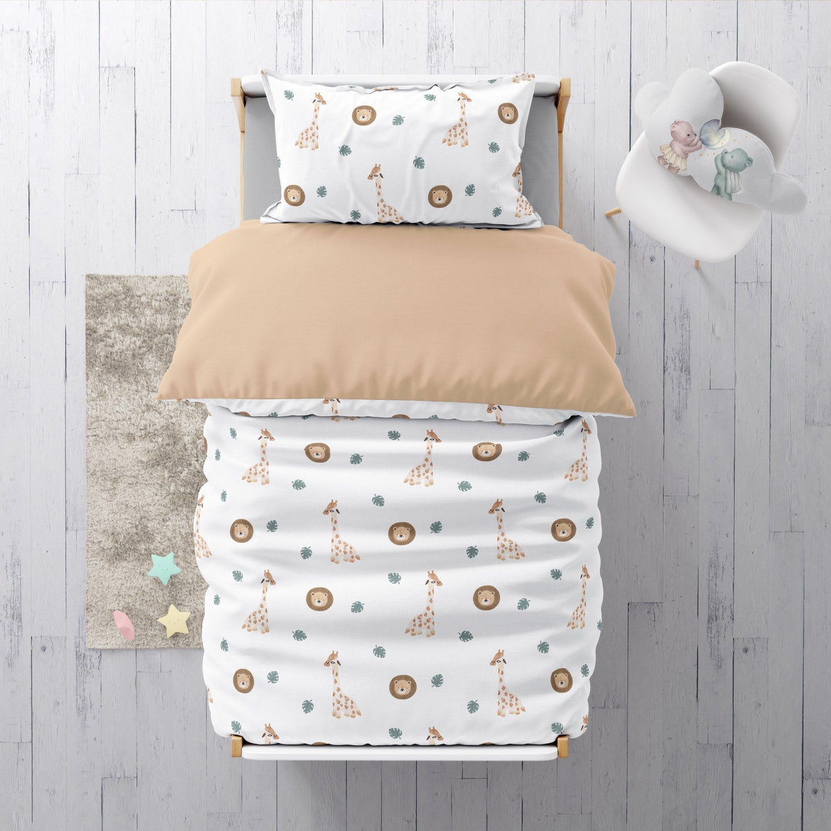 "Giraffe und Löwe" Premium Kinderbettwäsche