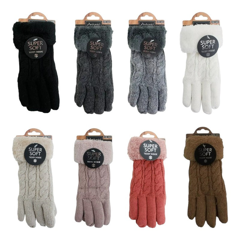 Gefütterte Strickhandschuhe » Teddy Winterhandschuhe mit Strickmuster » Fingerhandschuhe Super Soft mit Strickoptik