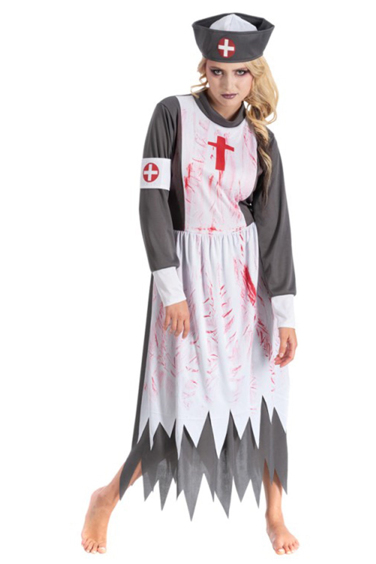 Halloween Damen Kostüm "Horror Krankenschwester" | Grau Weiß