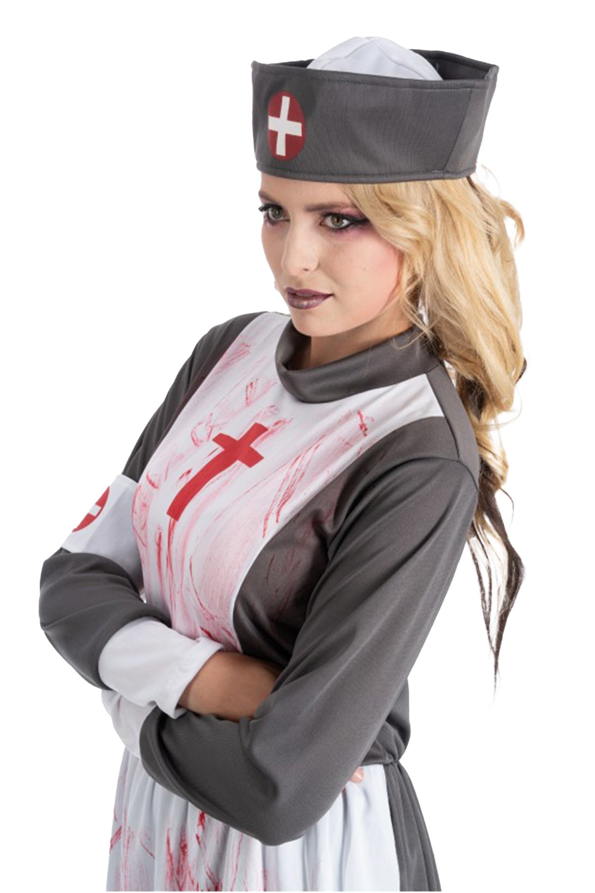 Halloween Damen Kostüm "Horror Krankenschwester" | Grau Weiß