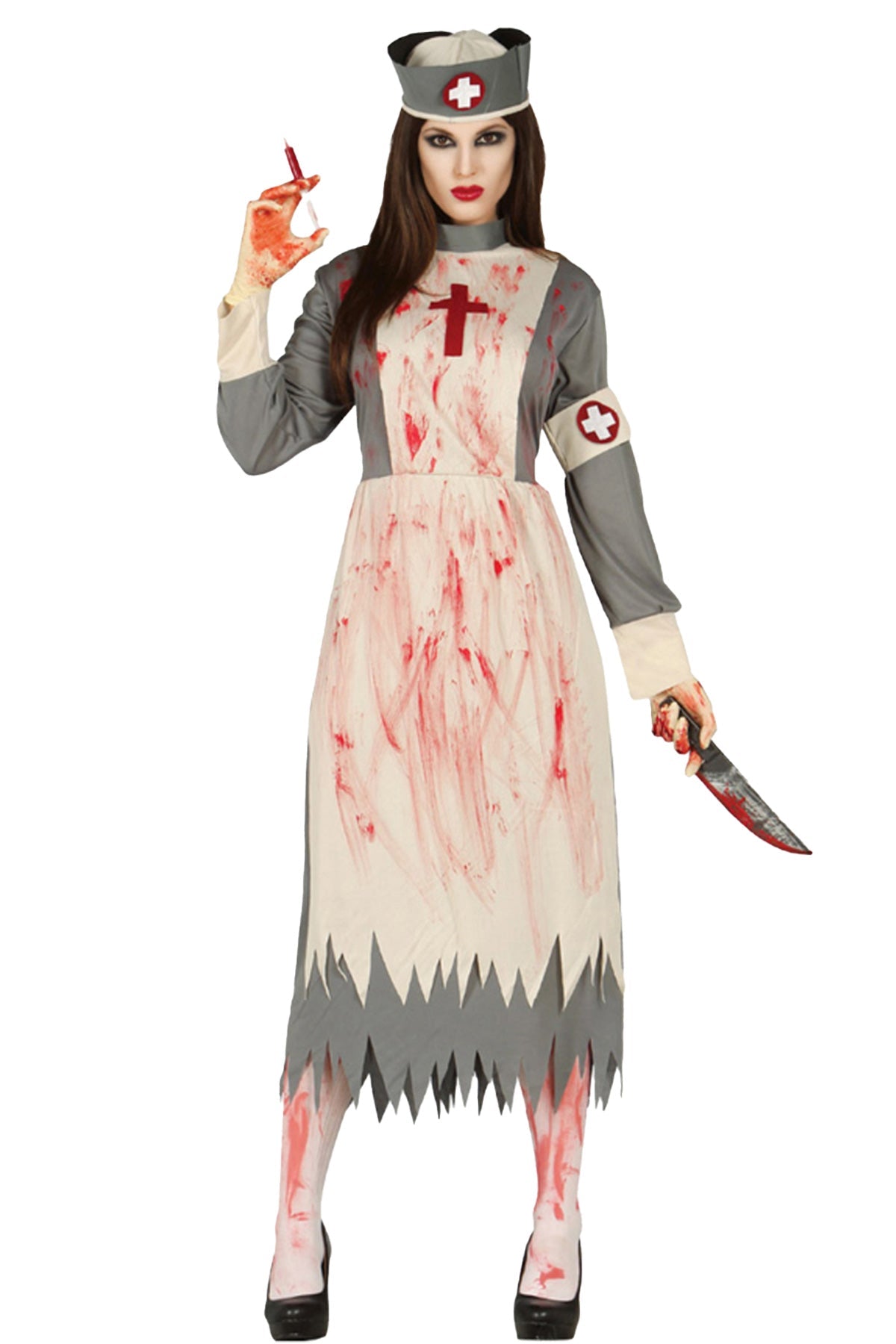 Halloween Damen Kostüm "Horror Krankenschwester" | Grau Weiß