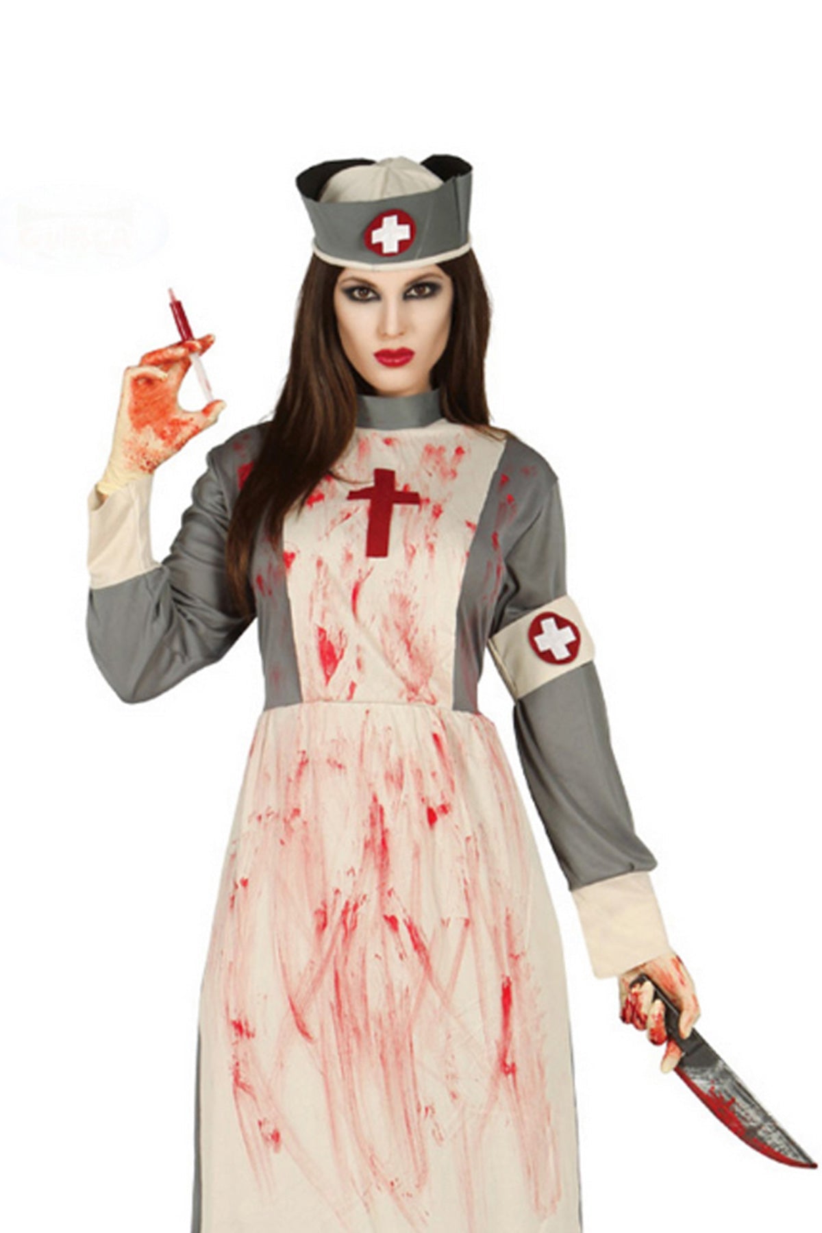Halloween Damen Kostüm "Horror Krankenschwester" | Grau Weiß