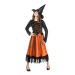 Glitzer Kinder Kostüm "Hexe Lucinda" mit Hut | Schwarz Orange