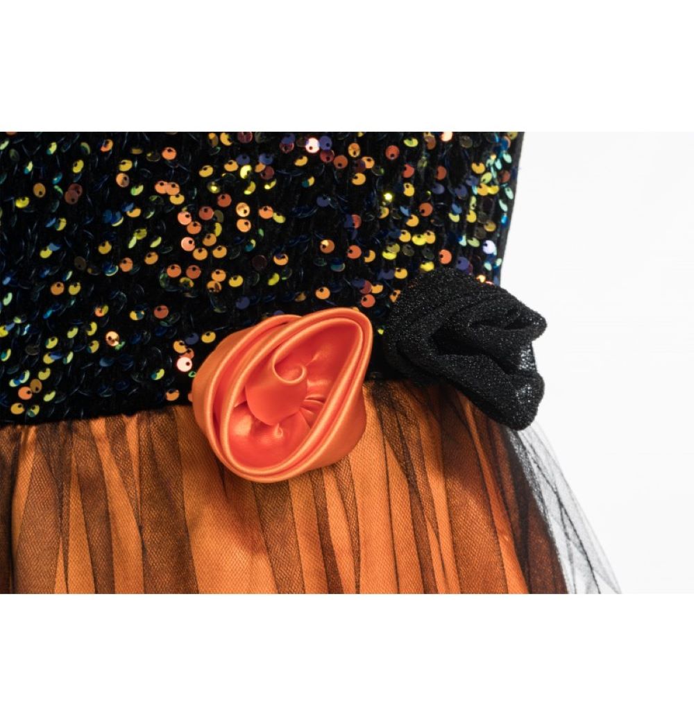 Glitzer Kinder Kostüm "Hexe Lucinda" mit Hut | Schwarz Orange