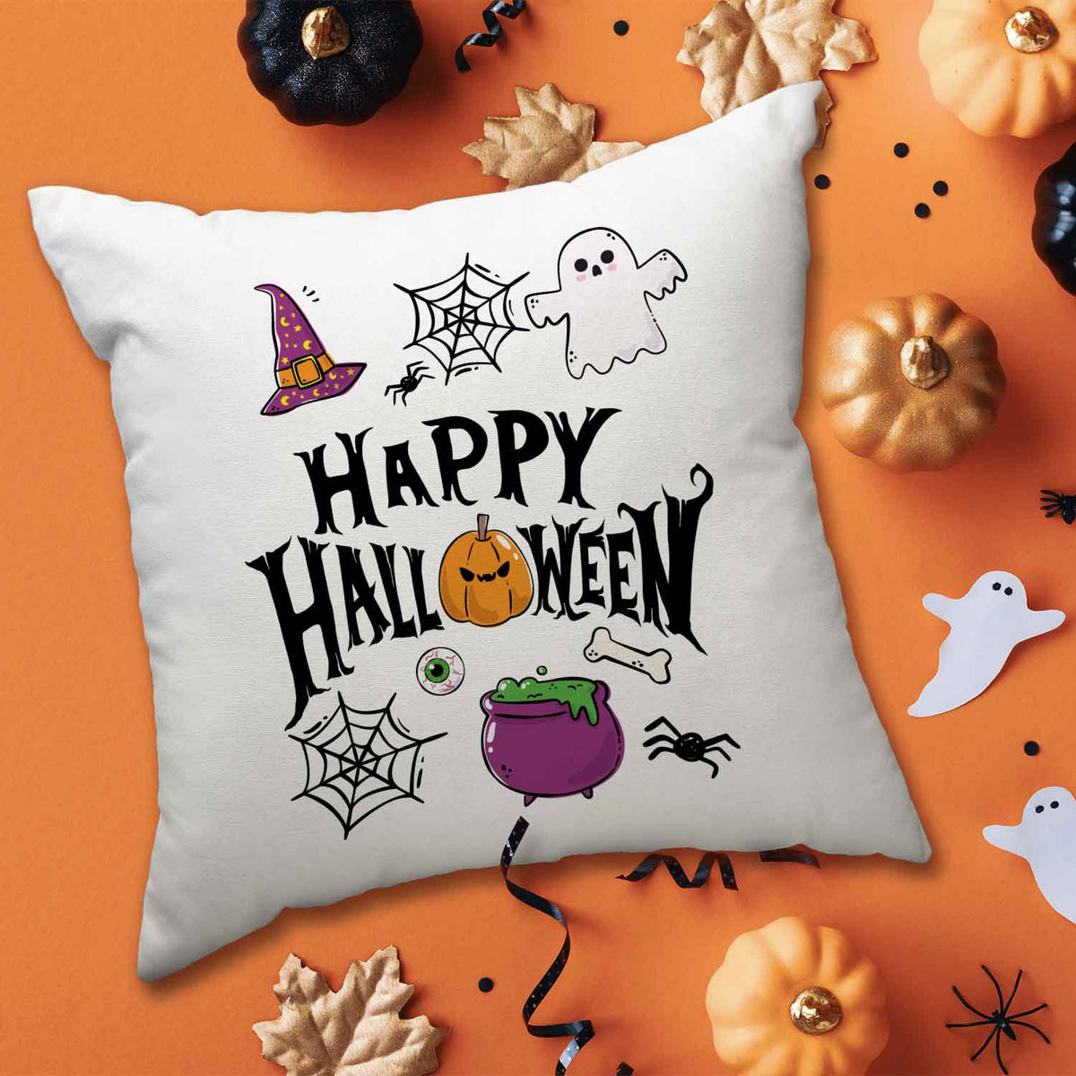 Bedrucktes Kissen mit Motiv Happy Halloween
