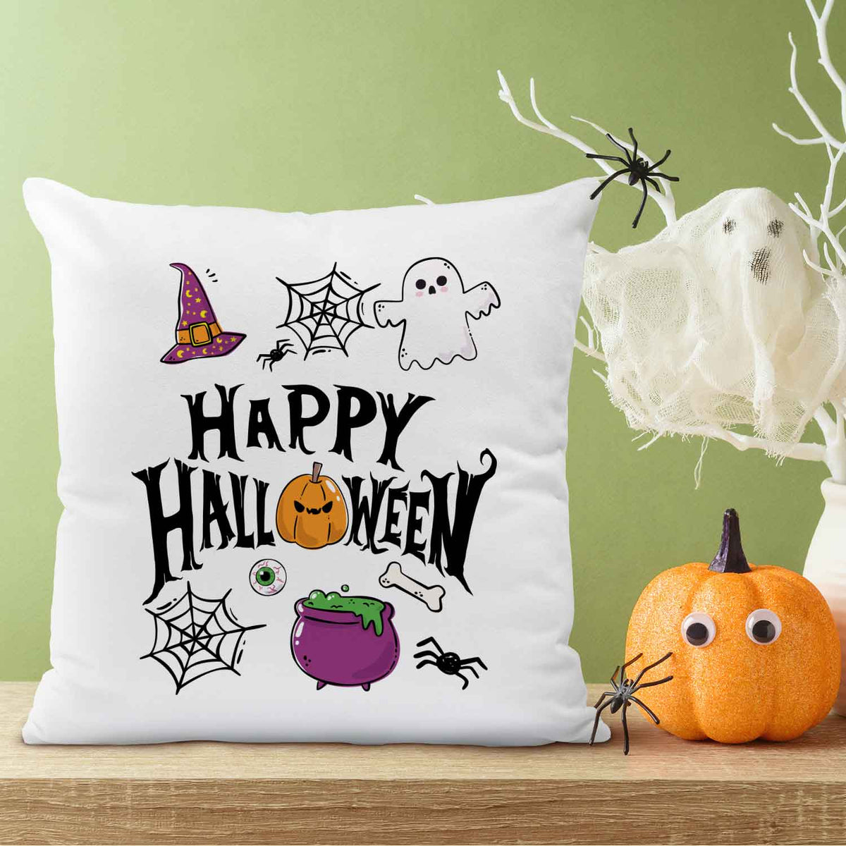 Bedrucktes Kissen mit Motiv Happy Halloween