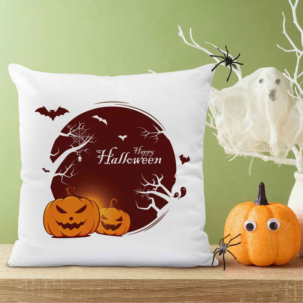 Bedrucktes Kissen mit Motiv Halloween Kürbis
