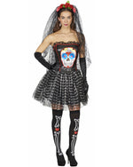 Overknees Strümpfe "Day of the Dead" mit Knochen | Schwarz