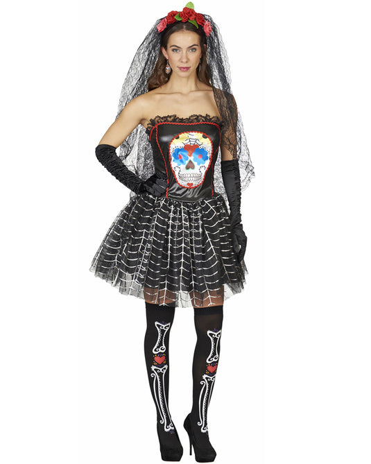 "Day of the Dead" Kostüm für Damen Schwarz | Kleid mit Totenkopf