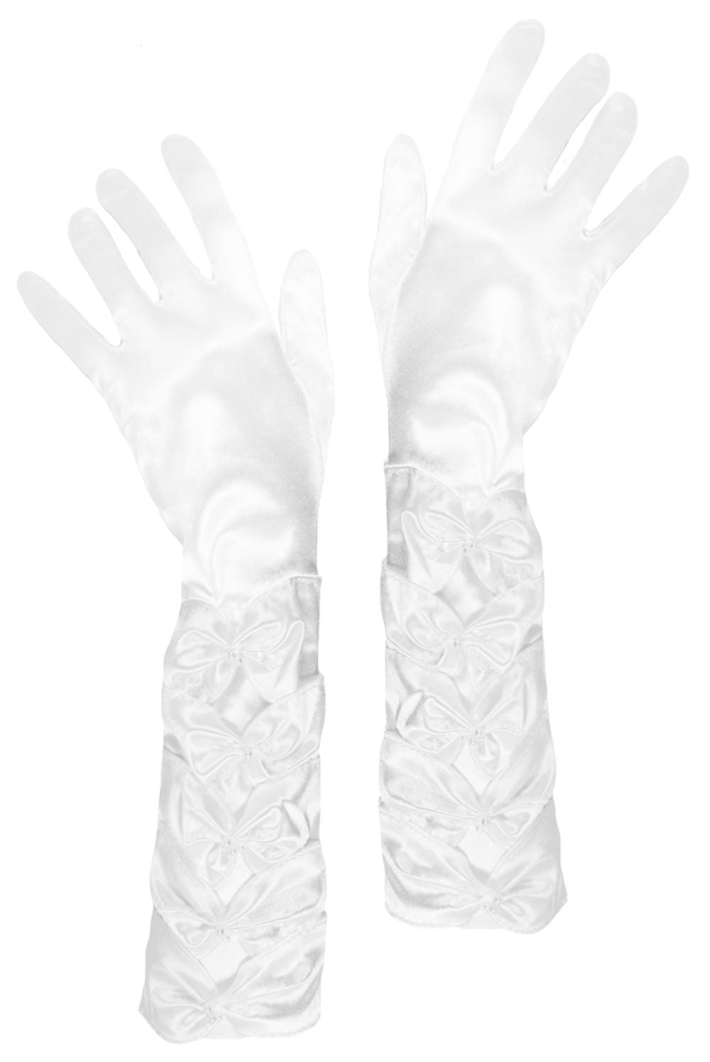 Prinzessin Handschuhe mit Raffung und Perlen - Weiß