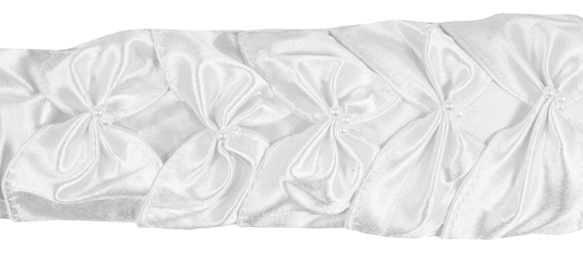Prinzessin Handschuhe mit Raffung und Perlen - Weiß