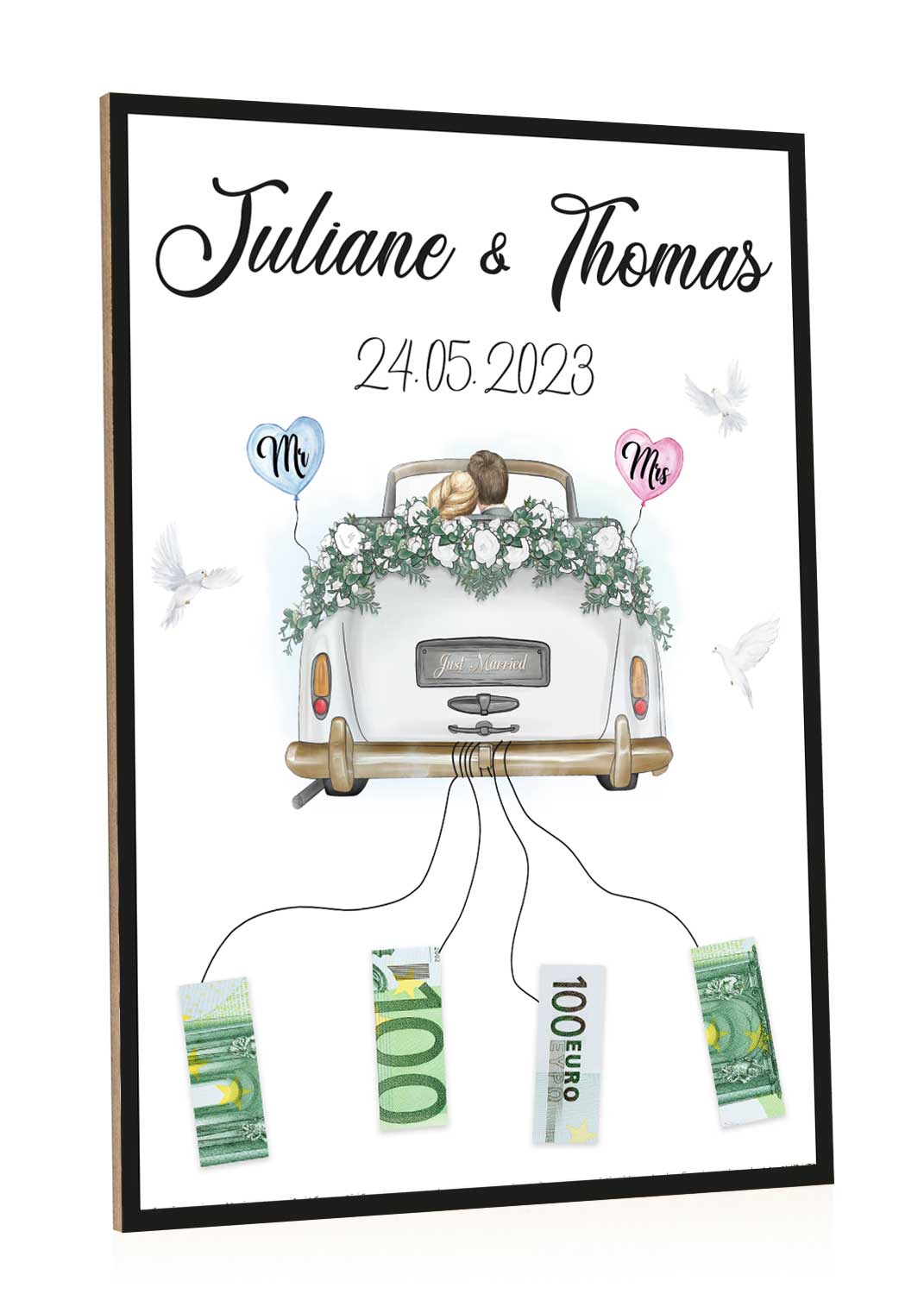 Hochzeitsgeschenk für das Brautpaar - Kunstdruck auf Holz - Personalisiert mit Namen & Datum
