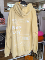 Hoodie Boss Lady Backprint Butter Yellow Gelb Weiß Oversized Used Look Baumwolle One Size - von Pretty Body 2616
