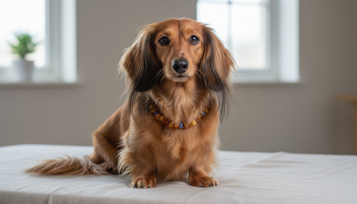 Hunde Bernsteinkette Blauquarz