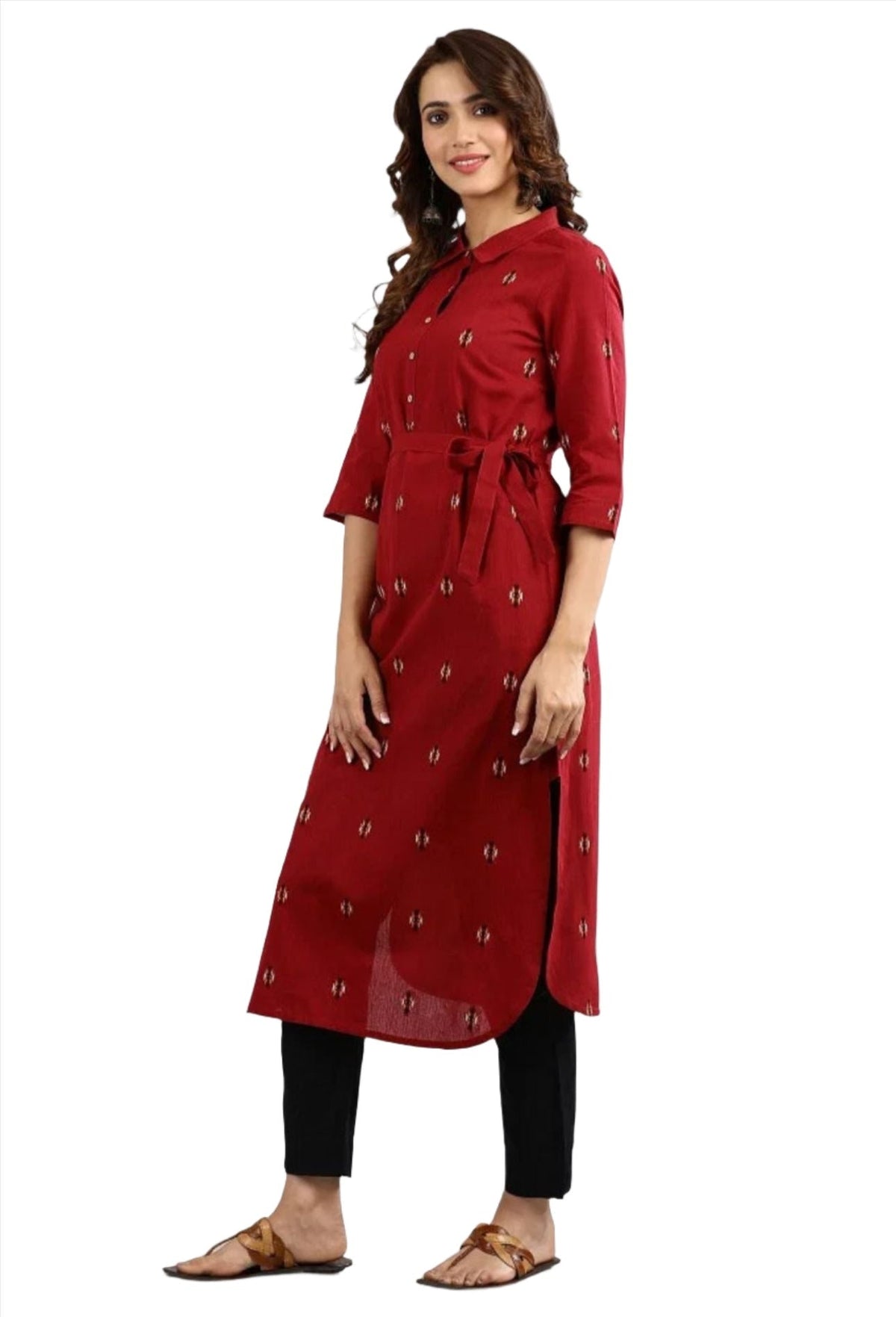 Red collar yarn dyed kurti in berlin