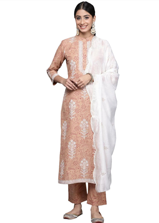 Camel Brown Printed cotton Straight kurta set in berlin