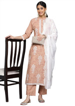 Camel Brown Printed cotton Straight kurta set in berlin