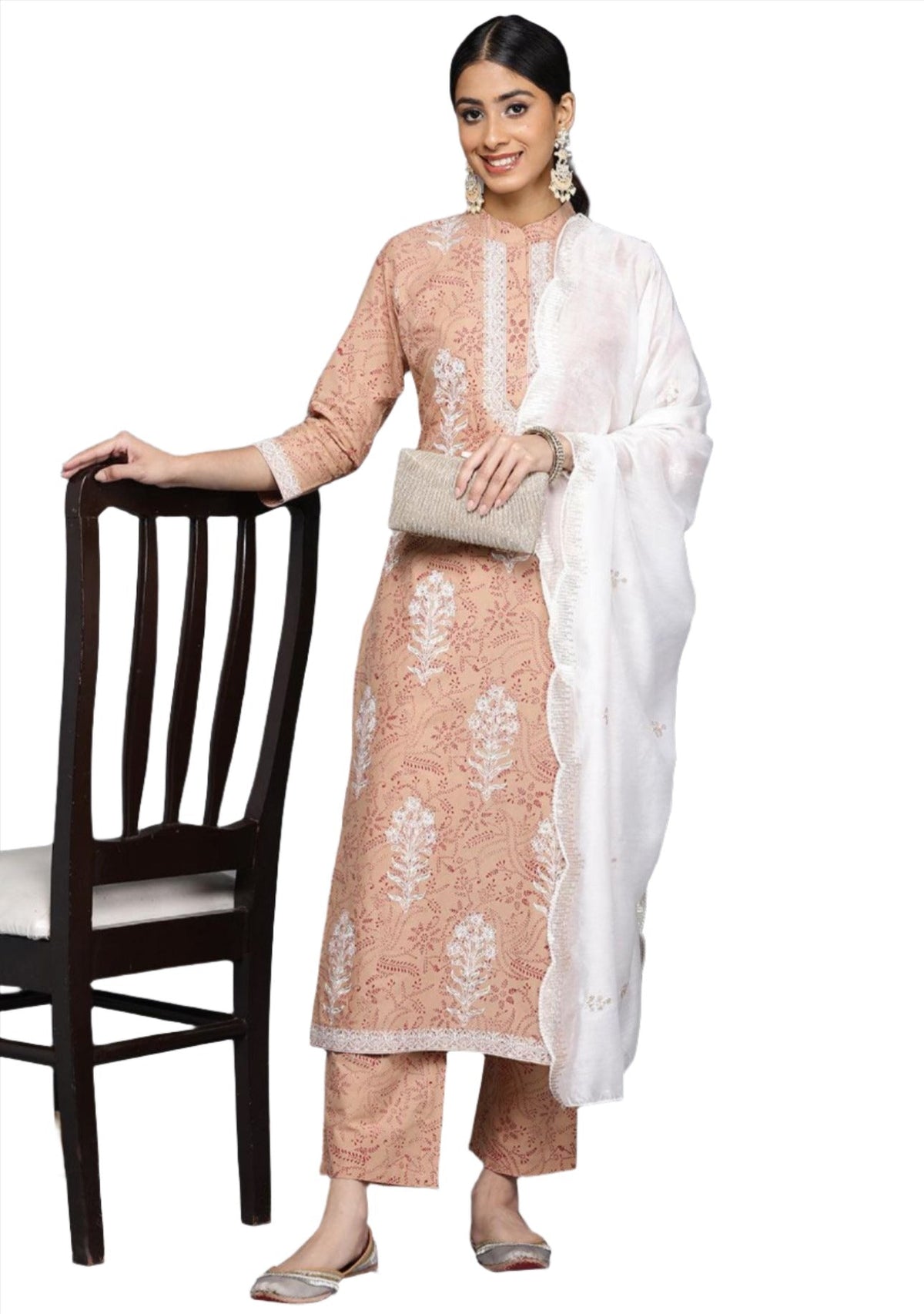 Camel Brown Printed cotton Straight kurta set in berlin