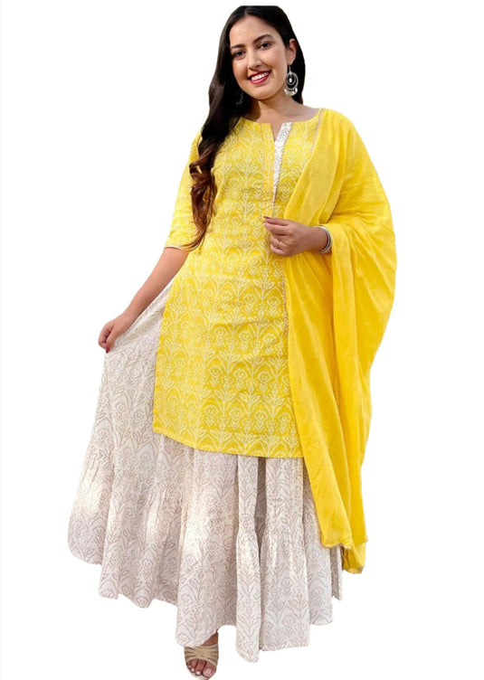 Printed cotton straight kurta with Skirt & dupatta in Hamburg