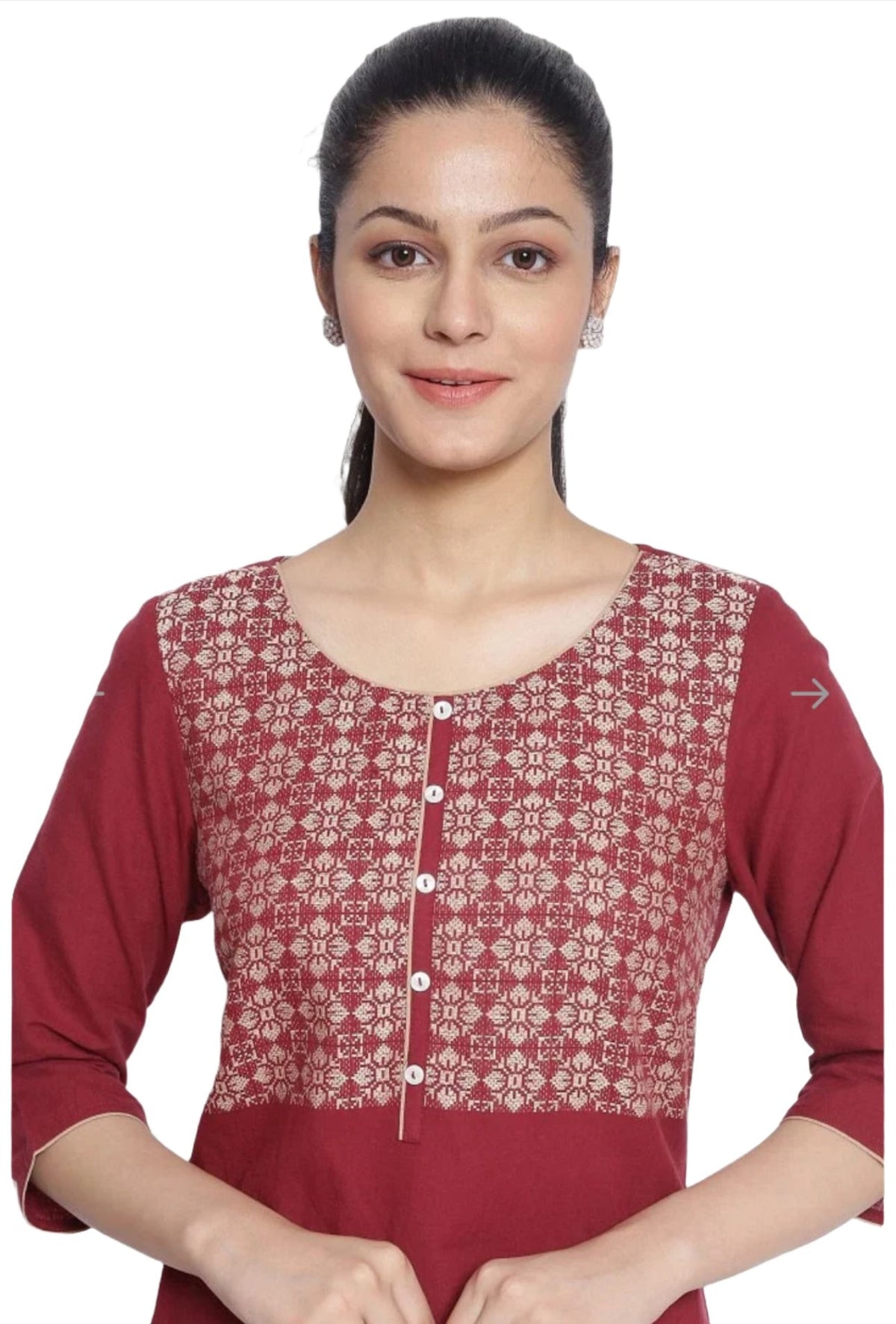Maroon Round Neck Printed Kurta in Hamburg
