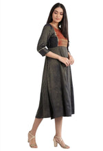 Navy Round Neck Printed flared dress in berlin