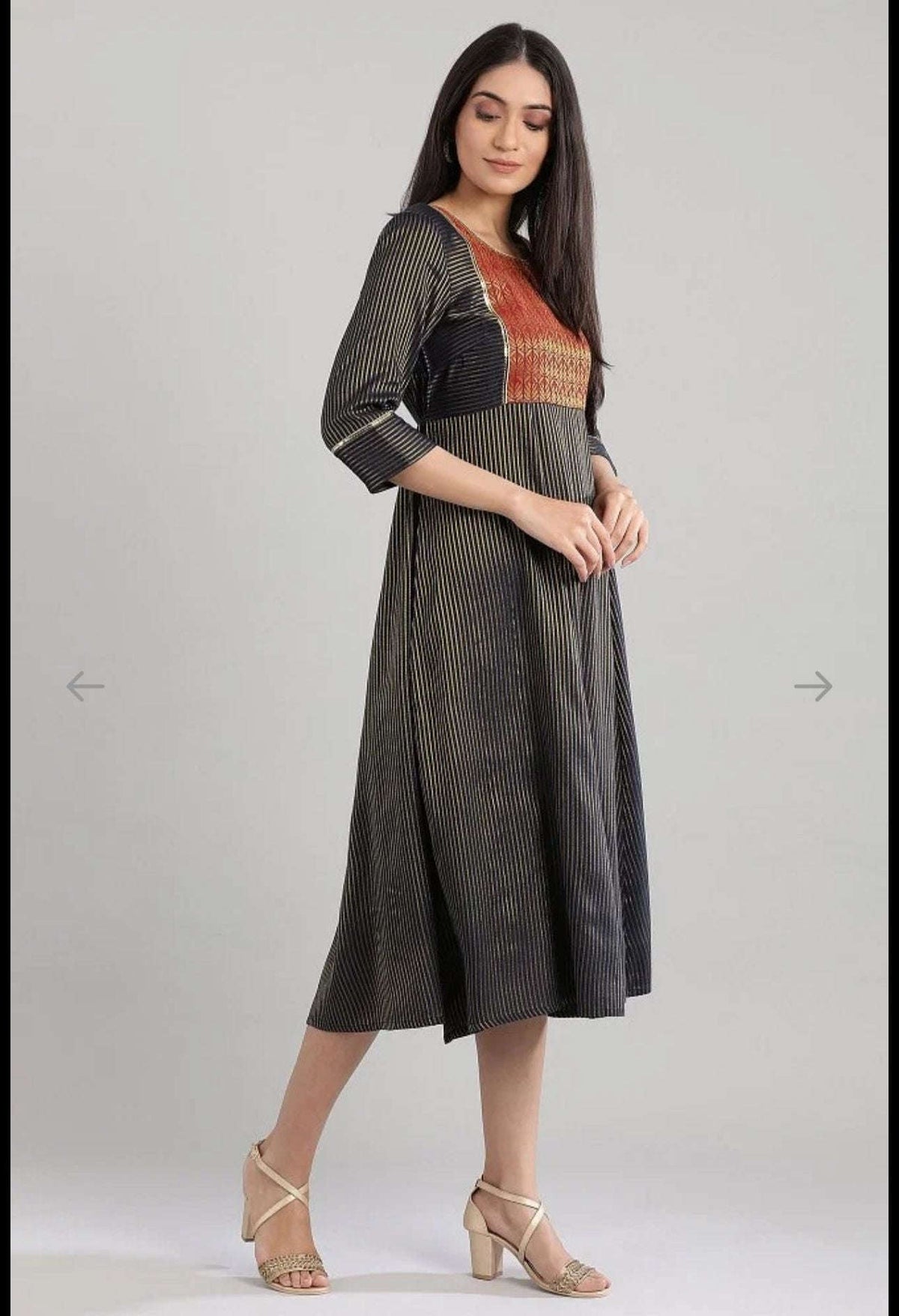 Navy Round Neck Printed flared dress in berlin Namma Markt