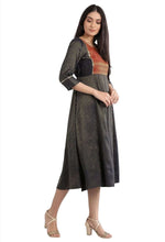 Navy Round Neck Printed flared dress in berlin Namma Markt