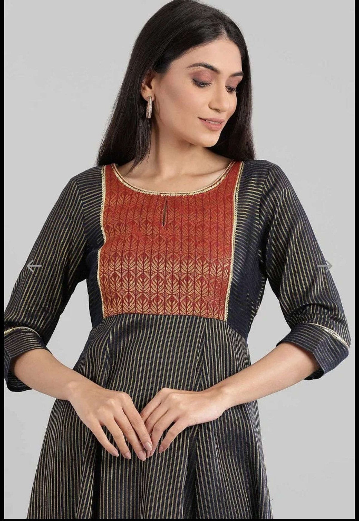 Navy Round Neck Printed flared dress in berlin Namma Markt