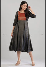 Navy Round Neck Printed flared dress in berlin