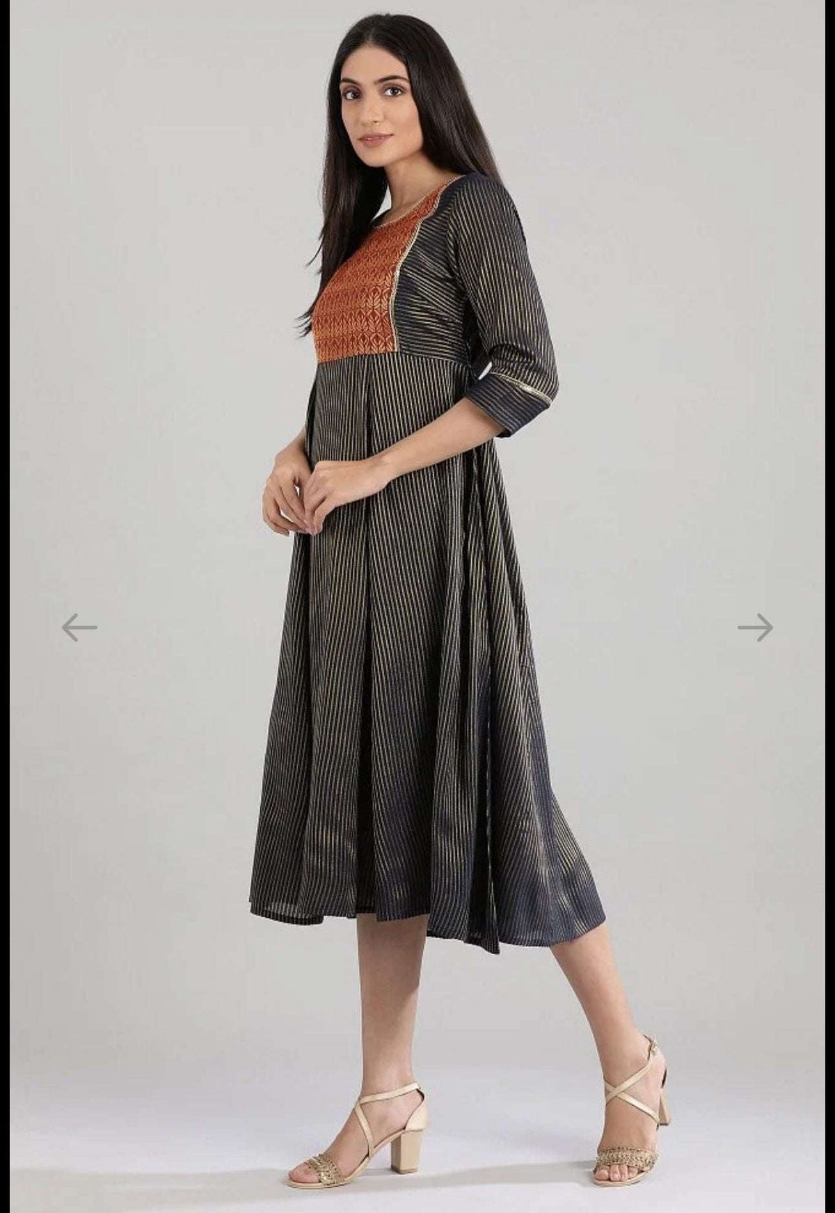 Navy Round Neck Printed flared dress in berlin Namma Markt